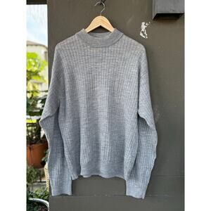 Cezani UK Sweater XL 100% Extra Fine Merino Wool Pullover Ribbed Knit Mock Gray